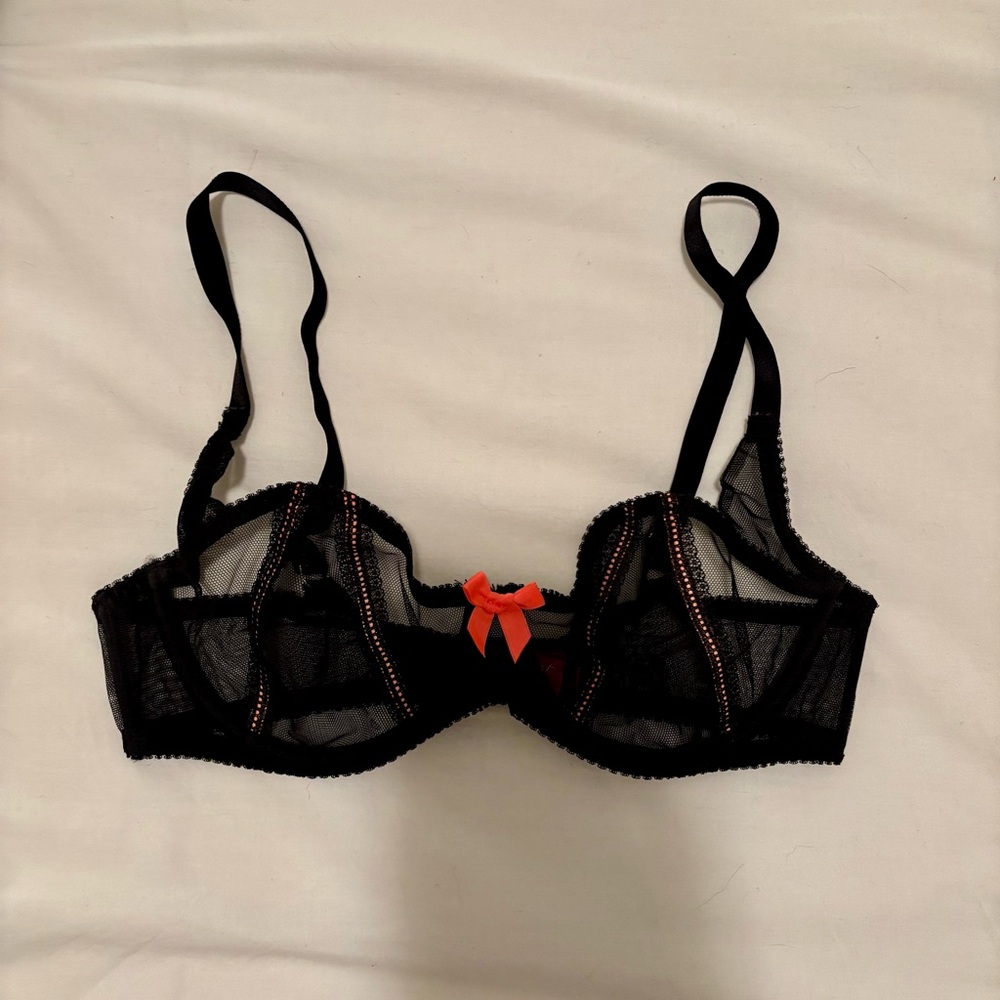 Agent Provocateur Black Mesh Bra with Red Bow